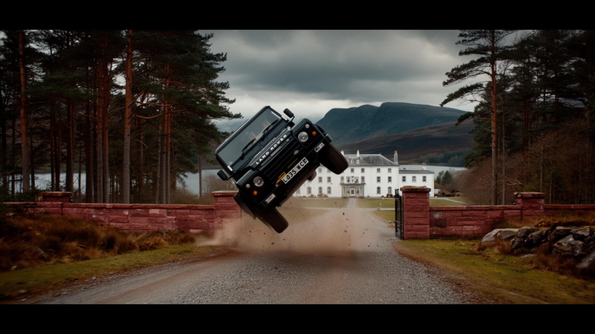 Defender flip at Ardverikie — No Time to Die (2021)